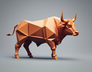 3D render geometric cow or bull, side view, geometric art