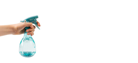 Spray Bottle in Hand Isolated, Blue Sprayer with Water, Mini Flower Spray Gun, Plastic Pulverizer...