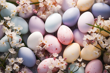 Fototapeta na wymiar Colorful Easter eggs with flowers. Happy Easter Card