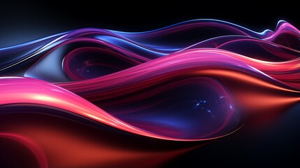 Abstract Futuristic Data Transfer Concept with Vibrant Pink, Blue, and Gold Lines on Dark Ice Arena Background. High-Speed 3D Neon Light Wallpaper for Digital Ultraviolet Experience.