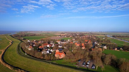 Weddewarden - Germany - Aerial view with panoramic views over the town on the North Sea coast