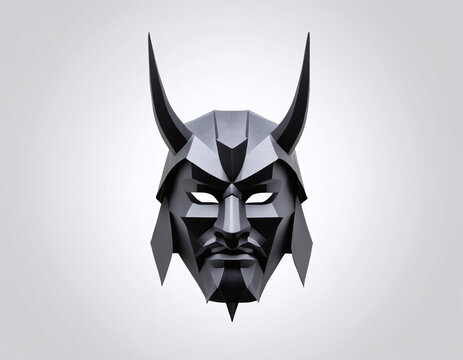 Origami oni Mask, Japanese Demon mask, paper art samurai mask, 3d render geometric