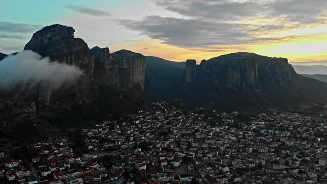 sunrise over the mountains in greece meteora