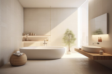 Ecru color minimal design decoration modern bathroom interior