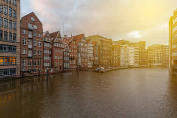 Germany's second largest city Hamburg streets canals and symbolic buildings snow and colorful...