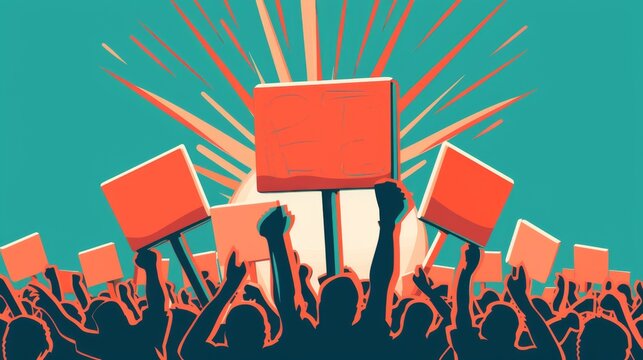 blank protest sign for text with background of people's protest, Generative AI 