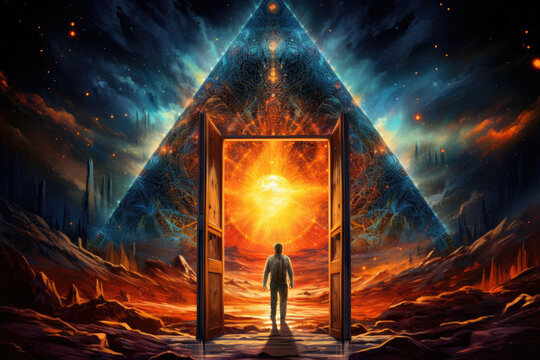 Energy gate to parallel universes, space and time themed abstract black hole design