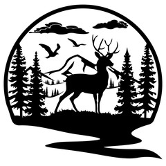 Deer in the Wild, Hand Drawn Vector Illustration
