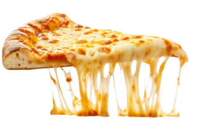 pizza with gooey cheese isolated