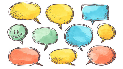 Hand-drawn speech bubbles in various shapes and colors. Set of doodle cloud speech bubbles - obrazy, fototapety, plakaty