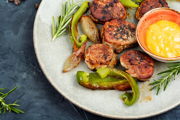 Appetizing pork medallions.