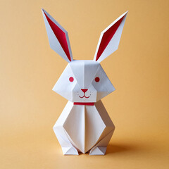 rabbit or bunny origami paper art handcraft isolated in bright background. Chinese new year of the rabbit and easter celebration concept.