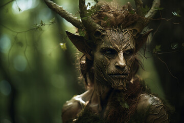 Generative ai picture creative collage of mystical faun forest magical creature brave warrior