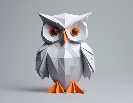 Image of paper origami art. Handmade paper owl. Bird. Wildlife animals. illustration, 3D geometric