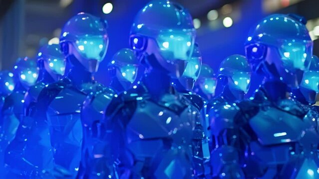 In this holographic photo a band of futuristic robots pose together each one with their own unique design and features. Viewers can scan a QR code to learn more about each