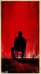 Silhouette of a Person Sitting on a Chair Against Red Backdrop