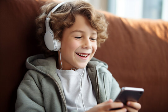 Photo image of a happy smiling person listening to relaxing calm classical music indoors created with generative AI