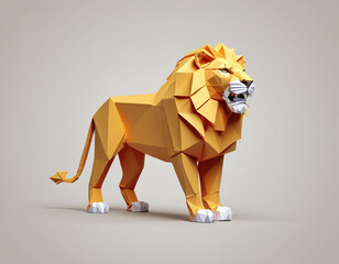 paper craft, paper art, origami lion, wild animal king of jungle isolated in bright clean background