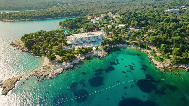 Aerial view of the luxury resort complex on the Rab island in Croatia