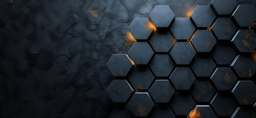 Dark abstract technology 3D hexagon background banner with copy space