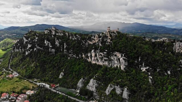 San marino mountain titano drone footage