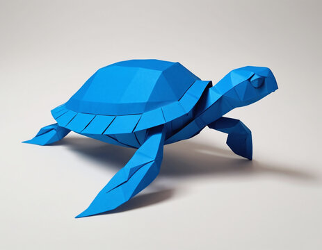 paper art turtle origami under water animal isolated on a blank background, 3D geometric