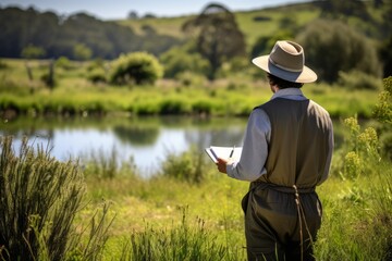 The Art of Birdwatching: A Professional Engrossed in Detailed Observations, Scribbling in a Notepad Amidst Nature