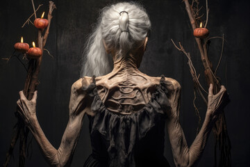 Halloween party entrance themed pumpkins and skeletons