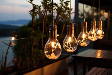 colorful background of light bulbs on the terrace