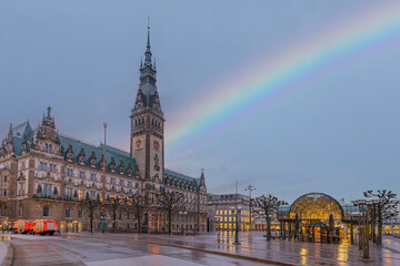 Germany's second largest city Hamburg streets canals and symbolic buildings snow and colorful...