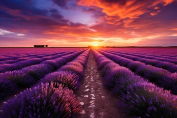colorful background of lavender field at sunset