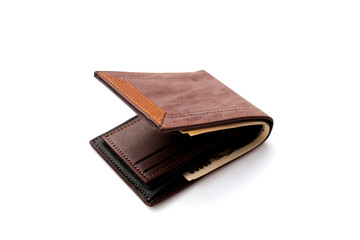 Brown wallet on white background.