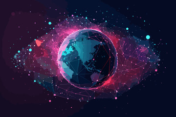 Global Connectivity and Digital Transformation Concept, Abstract Representation of Digital World, Network Connections, Data Exchange Across Continents, Futuristic Vector Illustration.