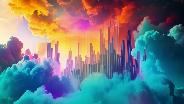 A symphony of sound and color comes alive in the sky with equalizer bars weaving and sweeping to create a breathtaking cloudscape.