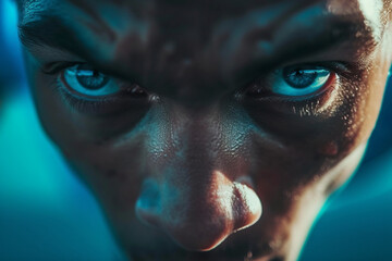 dramatic photo capturing the determination in a runner's eyes during a race, symbolizing the motivational perseverance and commitment to excellence - obrazy, fototapety, plakaty