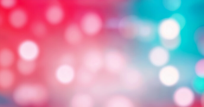 Abstract blur bokeh banner background. Silver bokeh on defocused teal red and coral colors background