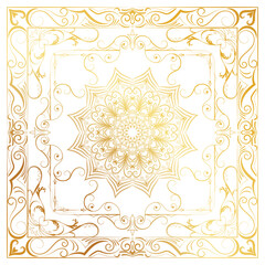 Mandala gold color for luxurious decoration, used on book covers and product wrapping boxes.