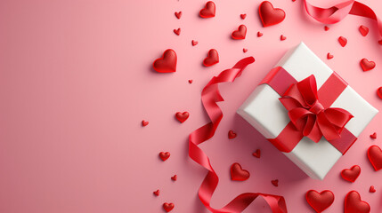 Valentine's day background with gift box and hearts. 