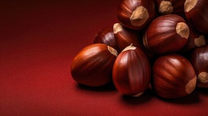 Heap of chestnuts in front of colored background