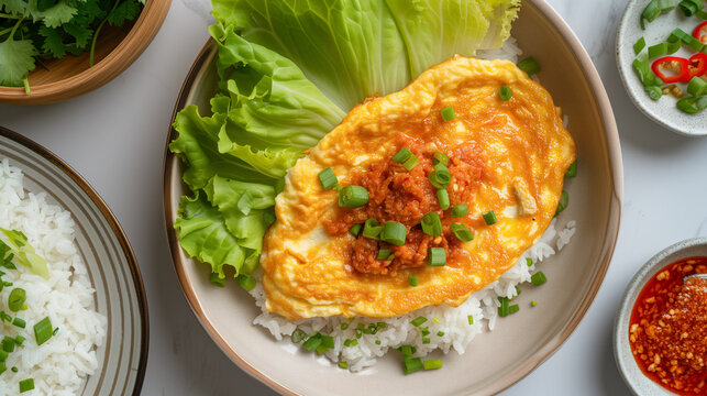 Thai style omelet with rice and vegetables