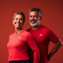 Fototapeta premium Man and Woman in Red Shirts Posed for a Picture