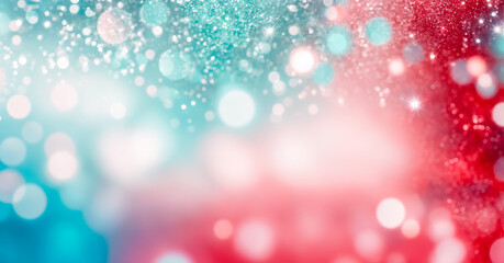 Obraz premium Abstract blur bokeh banner background. Silver bokeh on defocused teal red and coral colors background