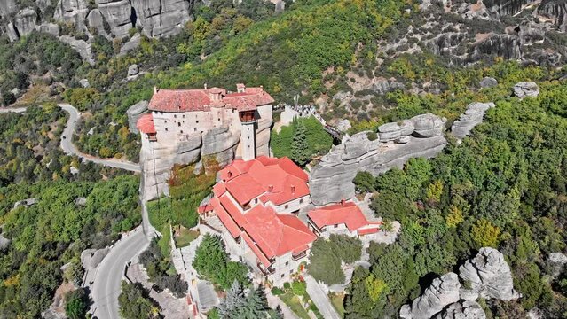 Meteora Greece house in top of the mountain on sunny day