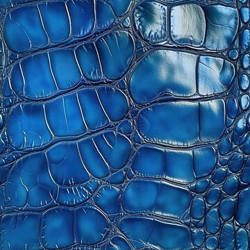 Closeup of seamless sapphire blue crocodile leather texture. Background, photorealistic