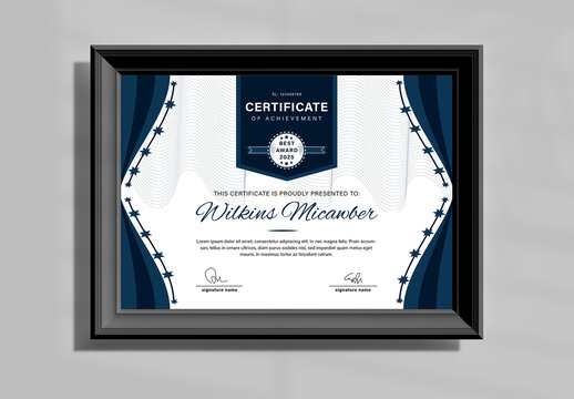 Certificate of Achievement Layout with Blue Elements