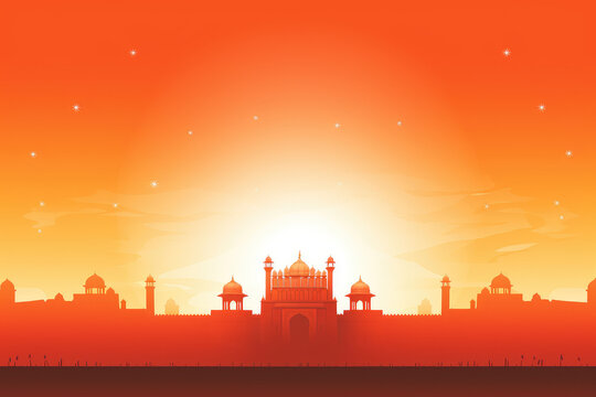 Illustration of Red Fort backdrop, India Independence Day. Generative ai lfk