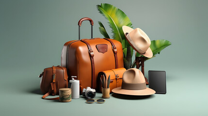 traveler accessories on isolated background