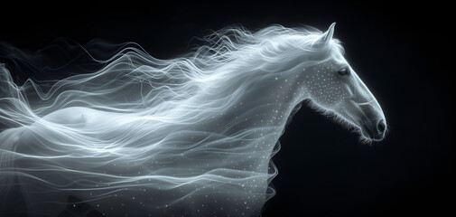 Obraz na płótnie Canvas Ghost-Like White Horse with Kinetic Waves - Ethereal Wall Art
