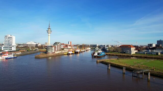 Bremerhaven - Germany - Aerial view from the harbor entrance to the ferry pier