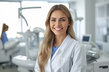Woman Smiling in Dentists Office
